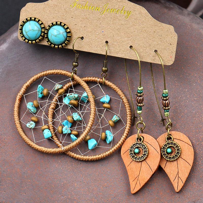 Bohemian Ethnic Retro Earring Set: 3-Piece Hanfu & Nepal Style for Women