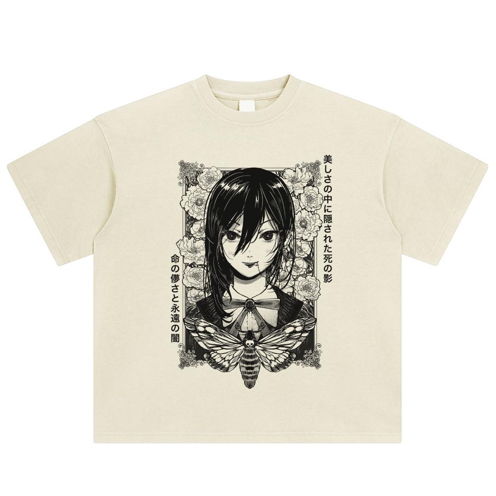 

Streetwear Anime Graphic T-Shirt Cotton Washed Tshirt Unisex Tops Tees Summer Short Sleeves T Shirt XXL жёлтый