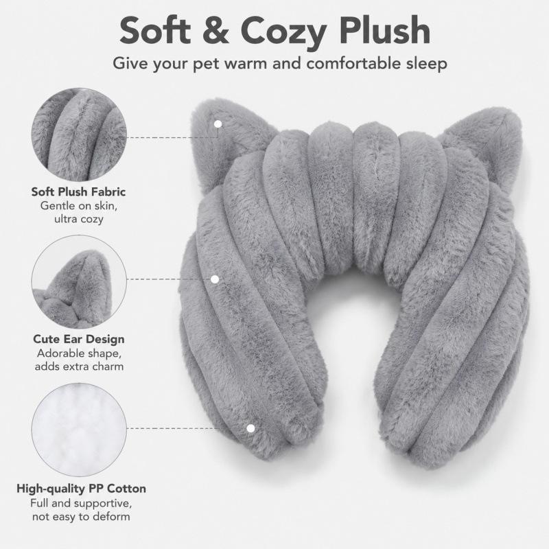 Cute Cat Ear U-Shaped Pet Neck Pillow Soft Plush Travel Support Cushion for Small Dogs And Cats Comfort Rest for Car Trips