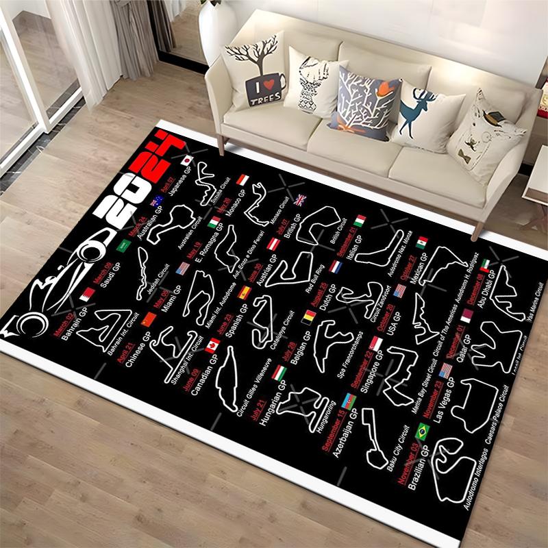 Formel 1 2024 Rennstrecken Design Teppich Rutschfester Teppich geeignet für Wohnzimmer- und Schlafzimmer-Sofas.