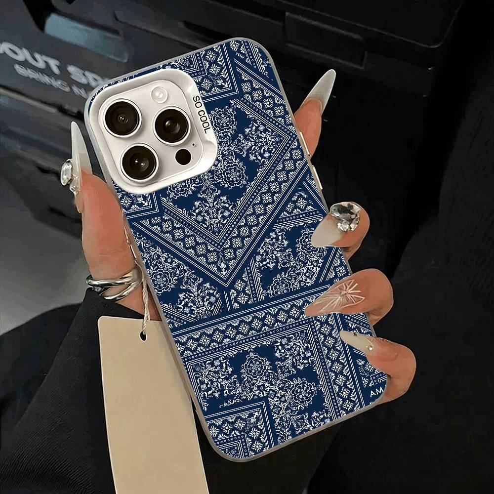 

Чехол для телефона с узором банданы для iPhone 17 Air 16 15 14 13 12 11 Pro Max Белый Серебристый Жесткий Чехол iPhone17Air