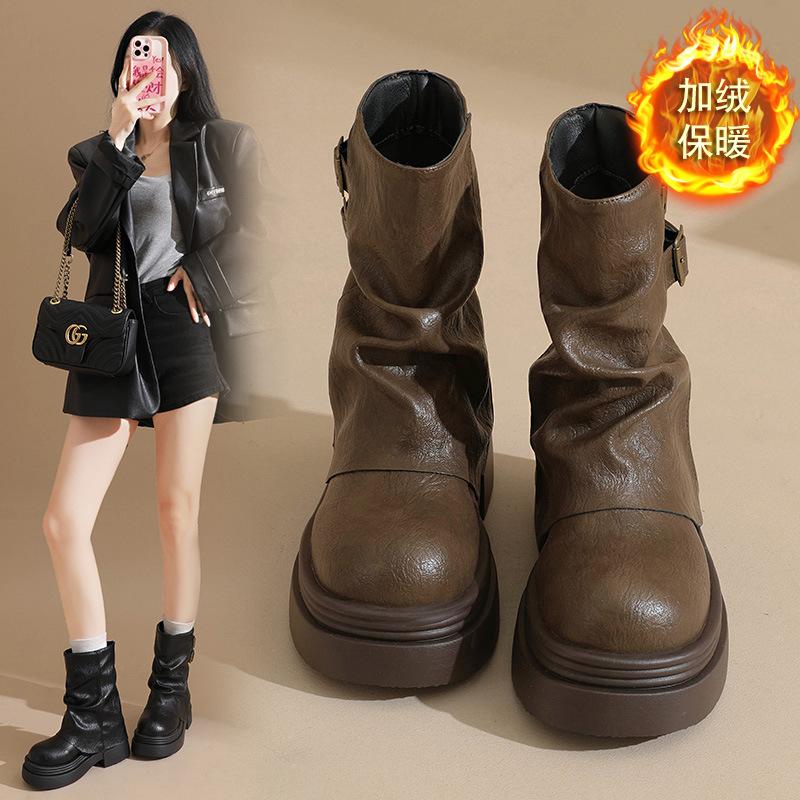 

5CM Maillard short boots women s autumn and winter single boots 2025 new thick-soled brown trousers knight Martin boots 40