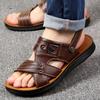 Sandals Men's Summer 2025 Leather Casual Beach Shoes Men's Outer Wear Middle-aged and Elderly Dual-purpose Slippers Men's Non-slip