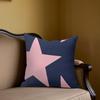 Rosa & Marineblaue Stern-Quadrat-Jacquard-Kissenhülle für Sofa, Büro, Lendenkissenbezug, Dekorative Kissenhülle für Zuhause