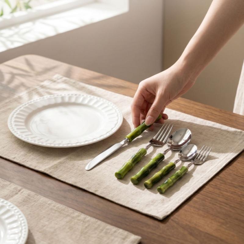 Refined Bamboo Handle Cutlery Set Stainless Steel Suitable for Home Kitchens and Gifts