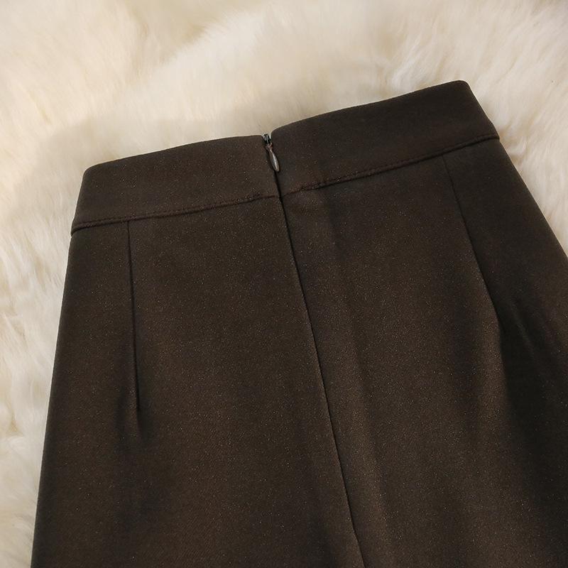Women's Slimming A-Line Black Wool Mid-Length Skirt - Thickened & High-Waist for 2024 Autumn/Winter.