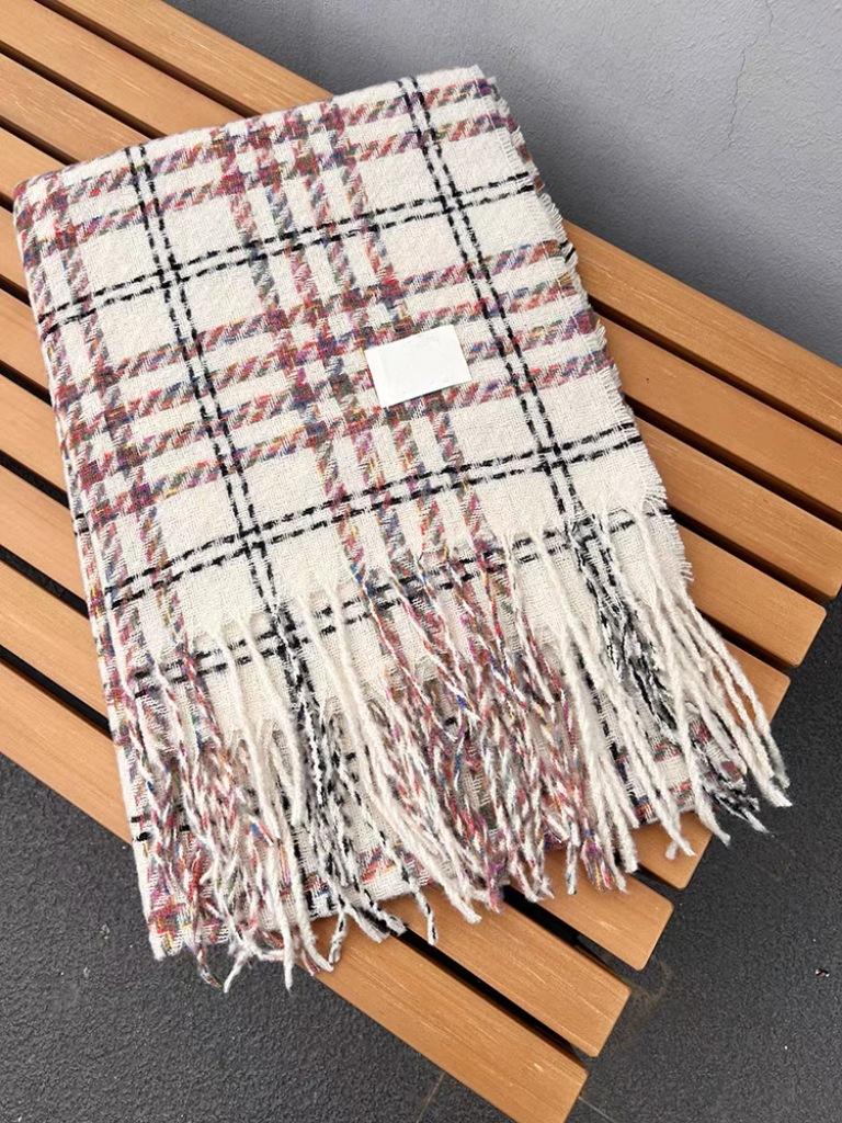 

Цветная клетка, теплая осенью и зимой, ветро- и холодозащитная, унисекс для通勤, универсальный шарф большого размера с бахромой 180cm*65cm 250g