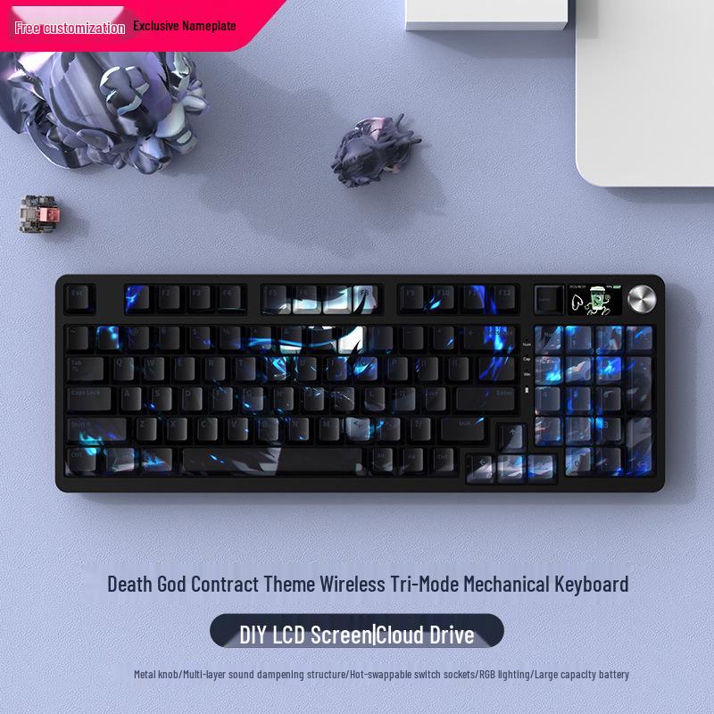 Wireless Bluetooth Mechanical Keyboard - 98-Key, Blue Switch, Silent for Gaming/Esports, High-Design for Girls/Office Use.