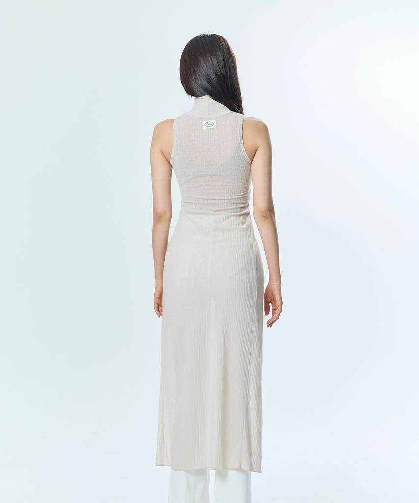 JINBARBIE Chiffon Turtleneck Goddess Long Sleeveless Beige