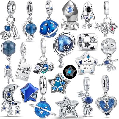 Dijes originales de avión, globo terráqueo, maleta, cuentas colgantes, estrella, luna, para mujer, plata de ley S925, compatibles con pulseras, brazaletes, joyería DIY