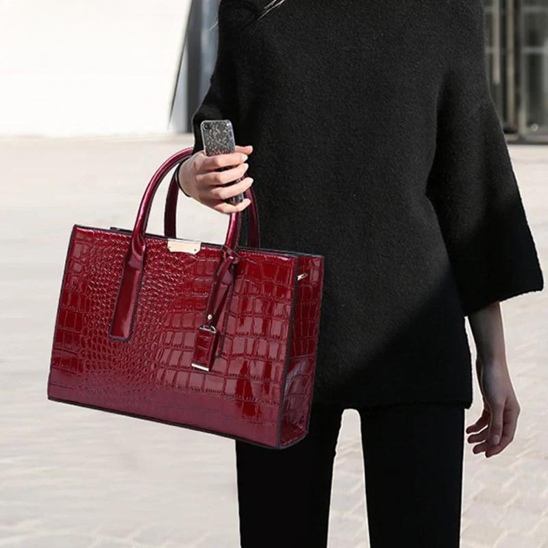 Standard Crocodile Pattern Women's Bag Large Capacity Shoulder Bag PU Leather Top-Handle Bag Luxury Crossbody Bag