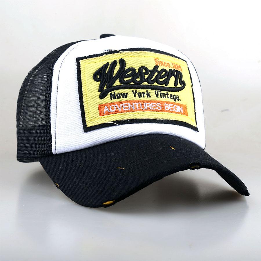 Western New York Vintage Embroidered Trucker Hat, Adjustable Breathable Mesh Baseball Cap Adjustable 55-60cm чёрный