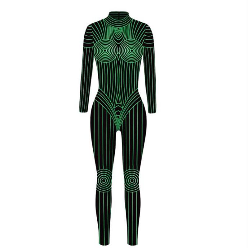 New Halloween Robot Jumpsuit Women Sexy Slim Jumpsuit Cosplay Costume Halloween Party 3D Printing Catsuit Bodysuit