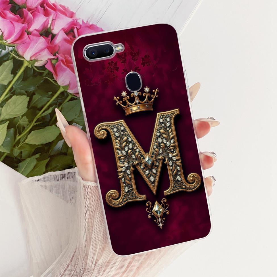 For Oppo F9 F9Pro Cover For Realme U1 Case Transparent Luxury Crown A-Z Letters 2D Flat Pattern Soft Phone Case For Oppo F9 Pro