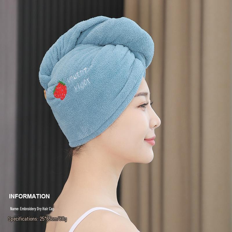 Quick-Drying Coral Fleece Embroidered Hair Drying Towel Cap for Women