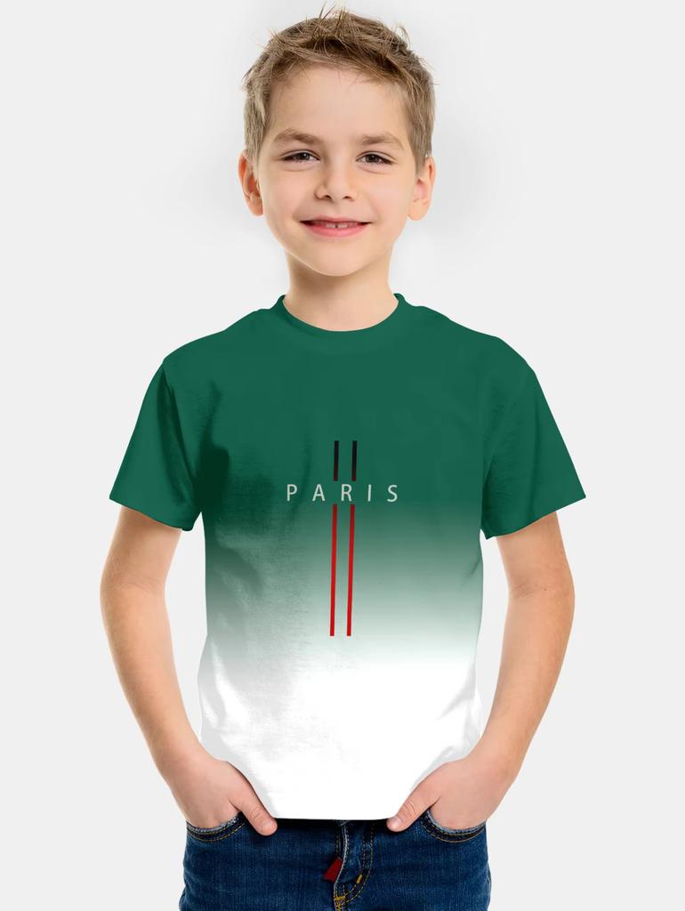 Kids Clothes Gradient Paris Printed T-Shirt Summer Outdoor Boys Girls 2-10Y Casual Short Sleeve Fashion Trend Street Child Top