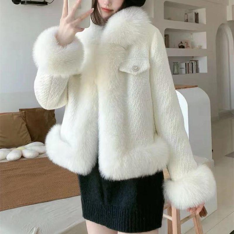 Imitation fox fur imitation fur jacket femininity new light and thin winter thickened cotton-padded coat