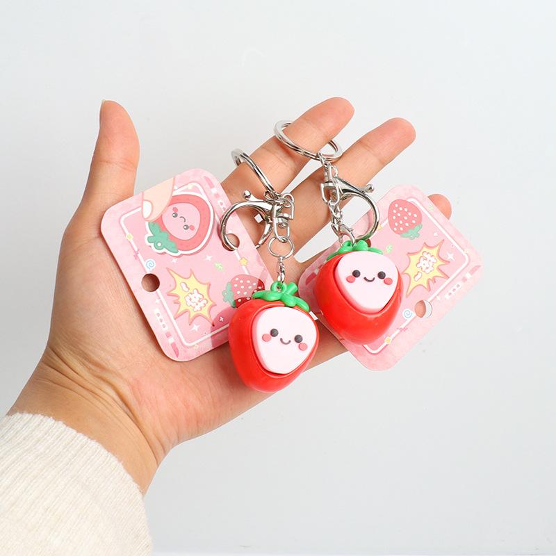 Kawaii 3D Strawberry Keychain Cute Fruit Key Ring 1Pcs Fashion Bag Pendant Charm for Teen Girls Backpack Decor