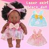 8 Inch Black Reborn Doll with Dress Curly Hair 20cm Realistic Baby Doll Simulation Toys Full Vinyl Body for Girls Birthday Gift