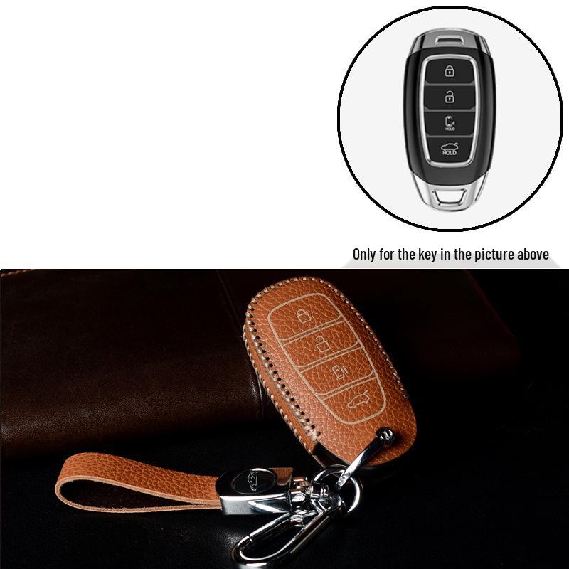 Genuine Leather Key Case for Hyundai Models: Elantra, Santa Fe, Ix35, Verna, Mistra, Lafesta, and Sonata