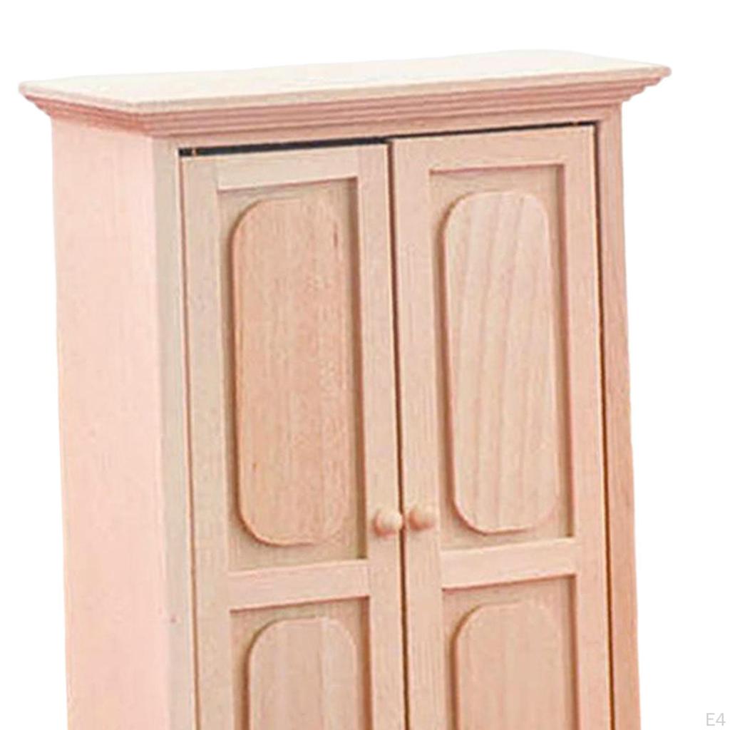 Bedroom Furniture Wardrobe Double Door Closet for 1/12 Dollhouse DIY Projects Child Accessories