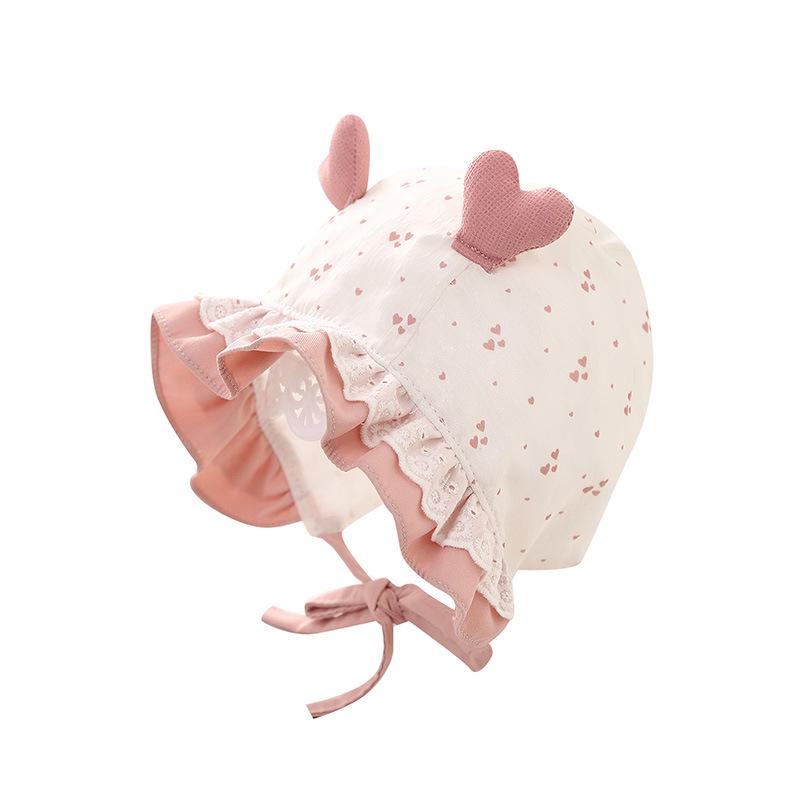 Floral Print Baby Girl Hat with Lace Trim and Ear Protection for Spring/Summer