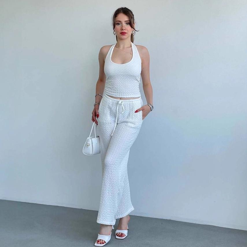 2025 Summer, Europe, America, Waist, Thin, Loose and Comfortable Commuting U-neck Sleeveless Vest, Pants Two-piece Set