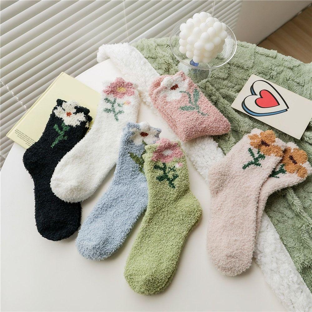 6Pairs Thickened Floor Plush Socks Winter Warm Socks Women Sweet Coral Fleece Socks  For Female Men