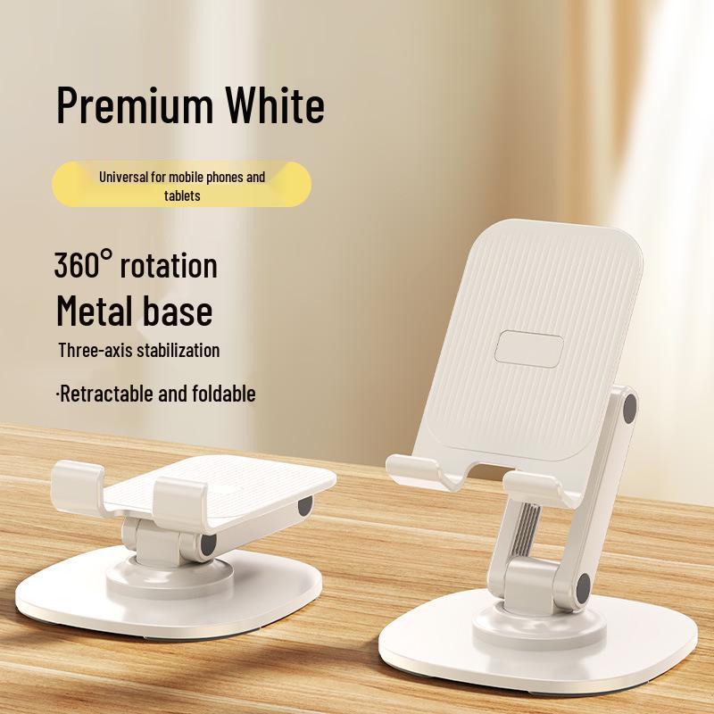 Universal Metal Phone and Tablet Holder: 360° Rotatable, Foldable Stand for Desktop and Live Streaming