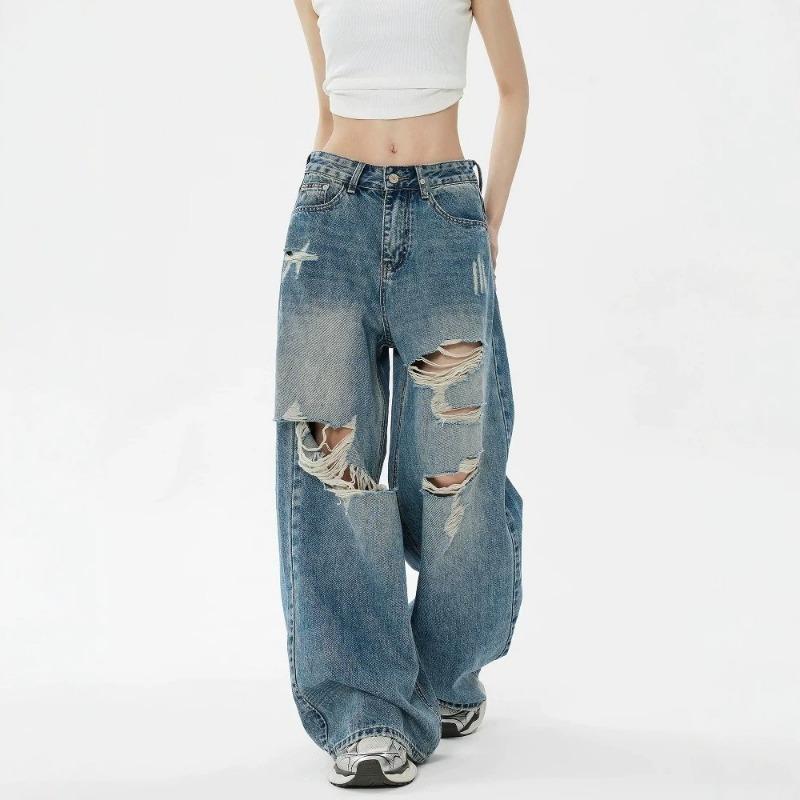 Damen S Vintage Used Gewaschene Weite Jeans Frühling Sommer
