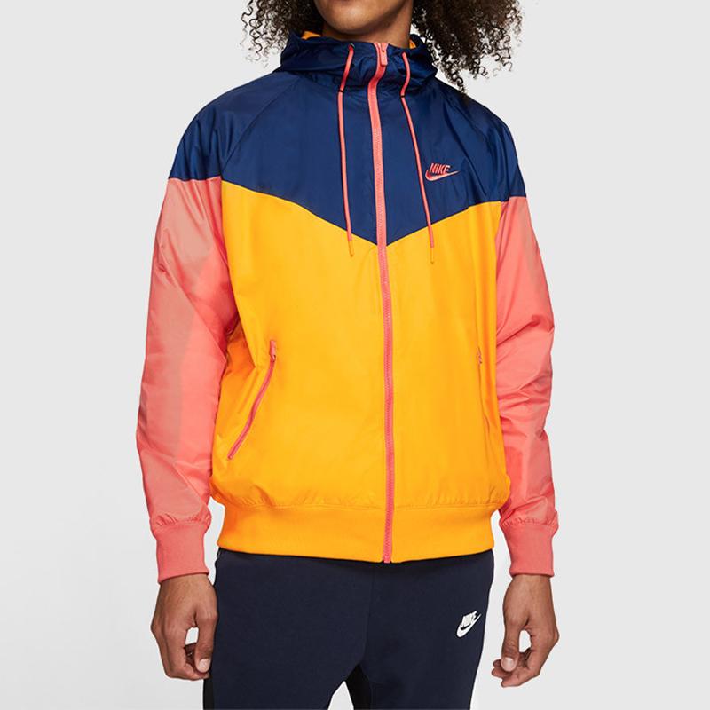 Nike Woven Hooded Jacket Men Outerwear Yellow Blue AR2192-739