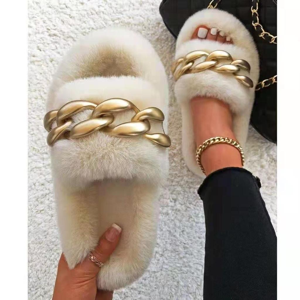Fashion 2025 women Summer Women House Slippers Faux Fur Warm Flat Shoes Female Slip on Home Furry Ladies Slippers Size 36-43 Wholesale