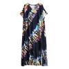 DIMANAF 2025 Summer Women Plus Size Dress Printing Dress Basic Casual Vintage Loose Linen Maxi V-Neck