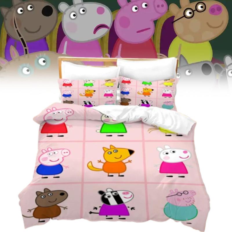 Peppa Pig 3D Digitaldruck Bettbezug Kissenbezug Set für Kinder Schlafzimmerdeko