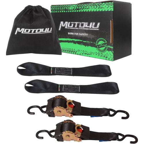 MOTO4U Automatic Tie-Down Belts, Set of 4, 50mm x 3m, Ratchet Belts, Securement Belts, Cargo Tie-Down Straps, with Soft Loops and Storage Bag (4 piece