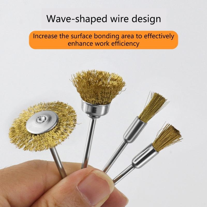 3Pcs Mini Coppers Wire Brushes For Electric Grinders 2.35mm Shank Rusts Removal T Type Pen Type Bowl Type Design