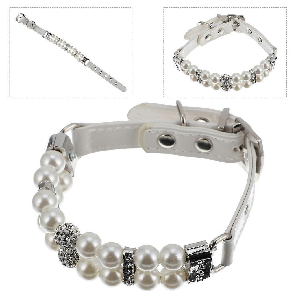Dog Cat Pearl Collars Adjustable Fashion Pet Leather Collar Necklace with Leash