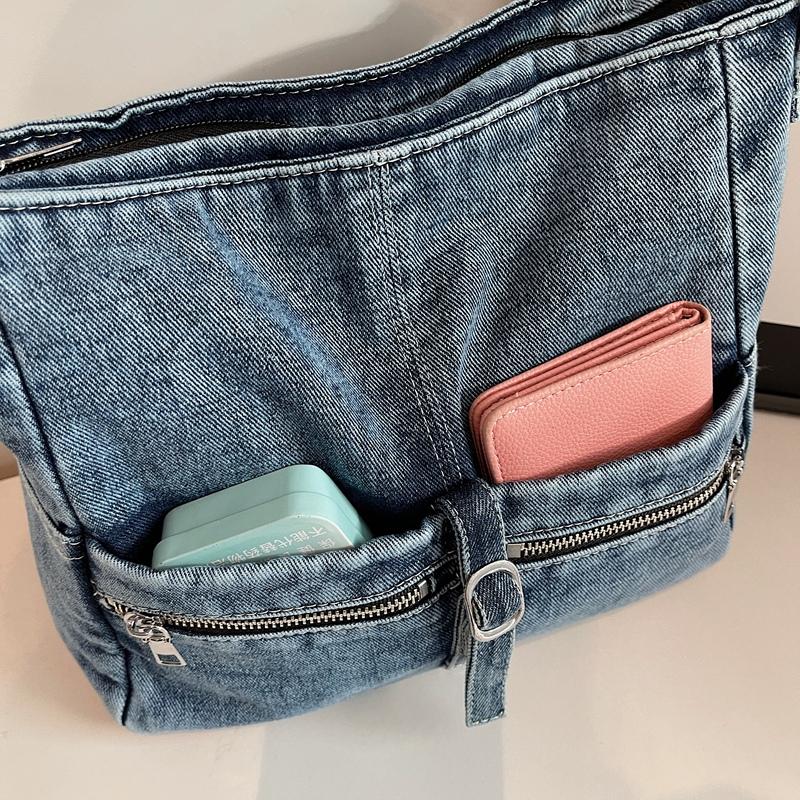 Fashi Denim Solid Color Zipper Crossbody Bags 2026 hot sale Buckle Commuting Bags for Women Autumn Versatile Shoulder Bag