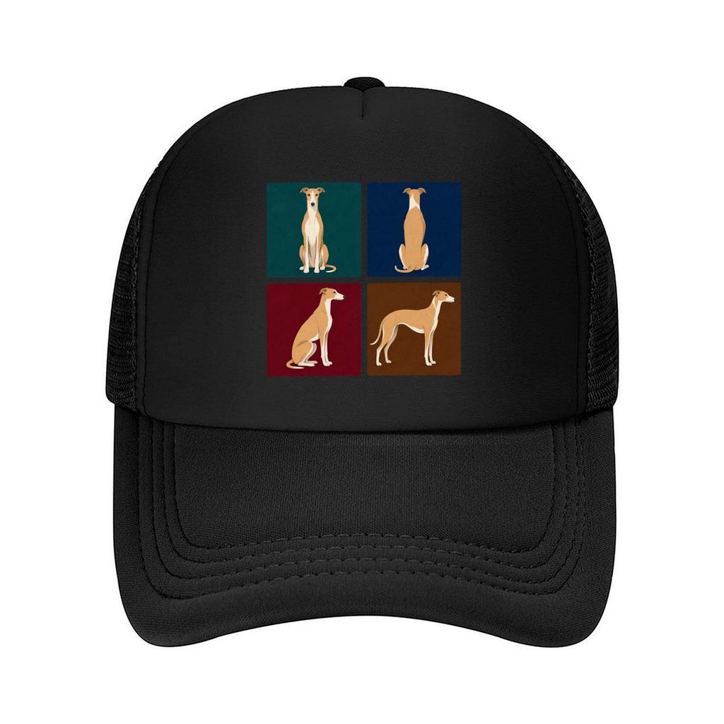 Four Greyhound Pose Panel Illustrati Mesh Baseball Cap For Womens Unisex FeUnisex Beach Dad Hat Hip Hop