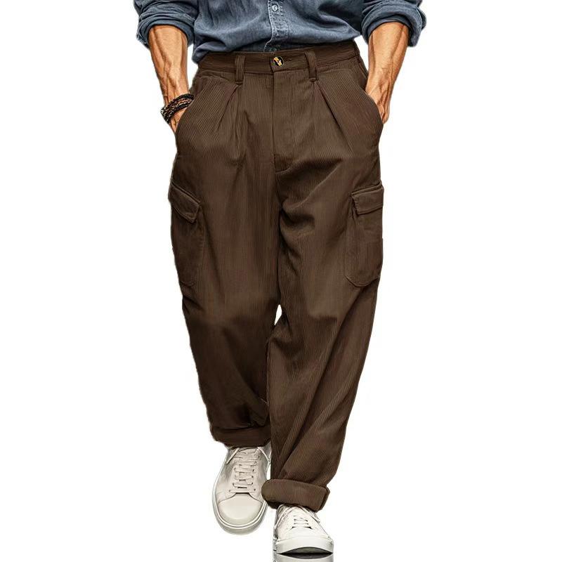 Men's Corduroy Work Pants Loose Fit Multi Pocket Straight Leg Casual Trousers Vintage Style 2026 New Model