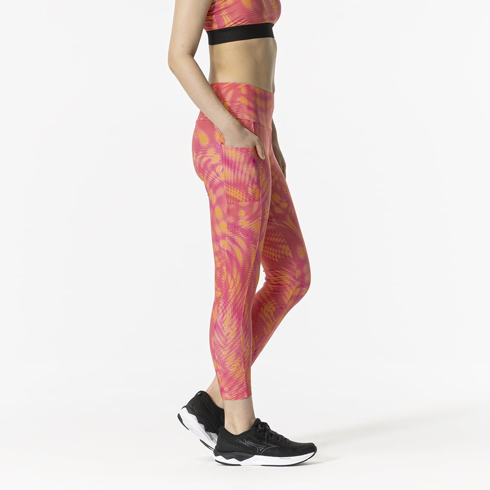 BodyFit Women's All-Over Print Long Tights with Pockets, Stretch, Dubarry Red, Size S (32MBB300)