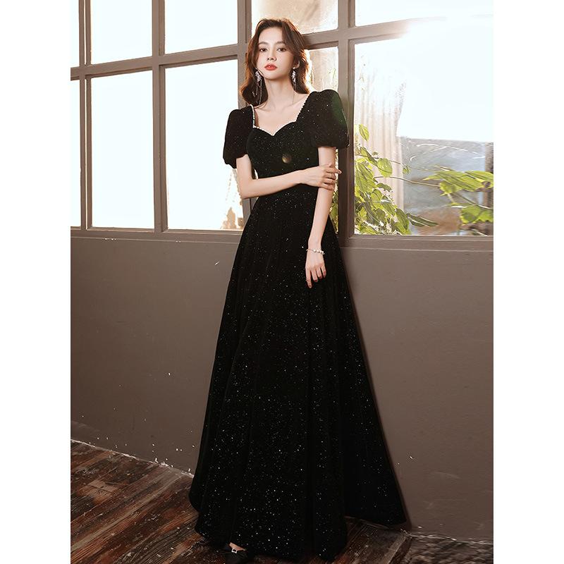Black evening dress women's 1011 new summer banquet temperament socialite French annual meeting art test host dress