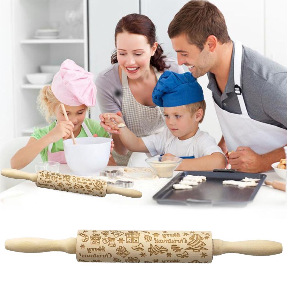 Dřevěné vánoční válečky Embossovací váleček z přírodního dřeva pro nástroj na pečení