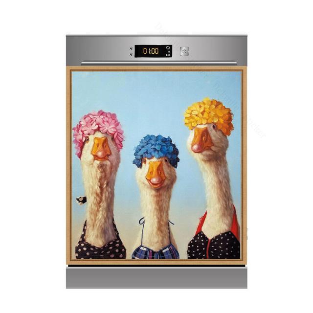 3D kreative handgezeichnete lustige Tiere Kunst Design selbstklebende Kühlschrank Spülmaschine Tür Aufkleber Tapete Wandaufkleber Küche