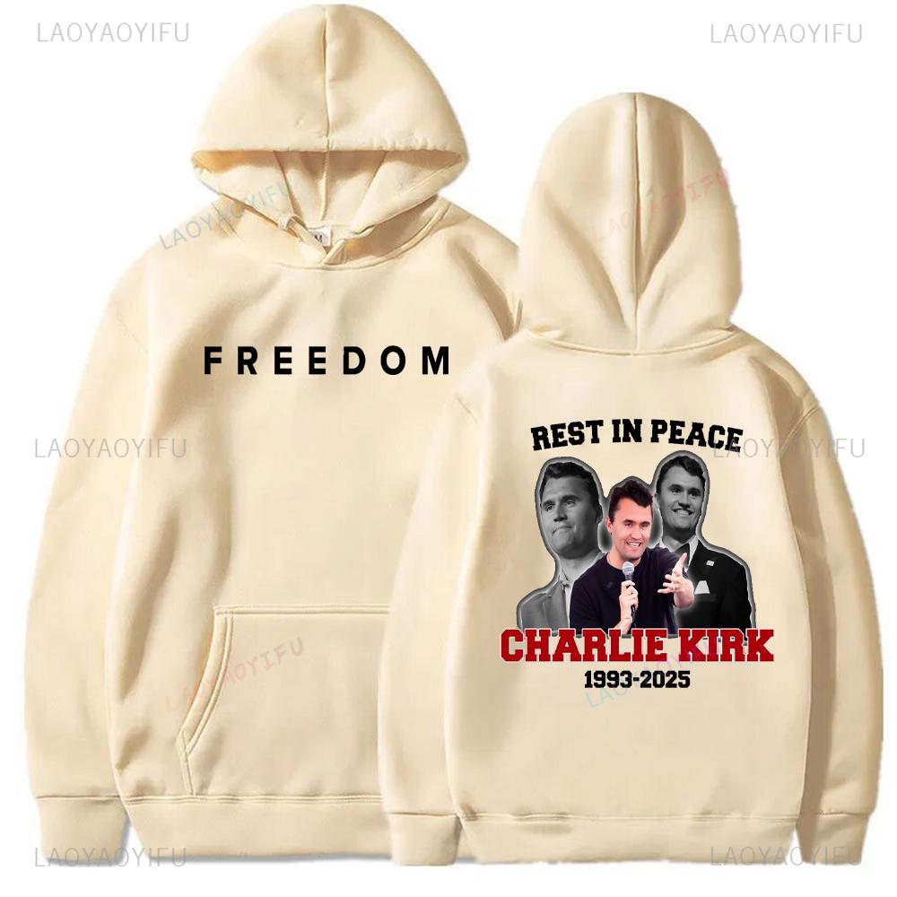 Street High Quality Charlie Kirk Liberty Print Hoodie Unisex Autumn and Winter Casual Long Sleeve Warm Pullover Men's Sweatshirt