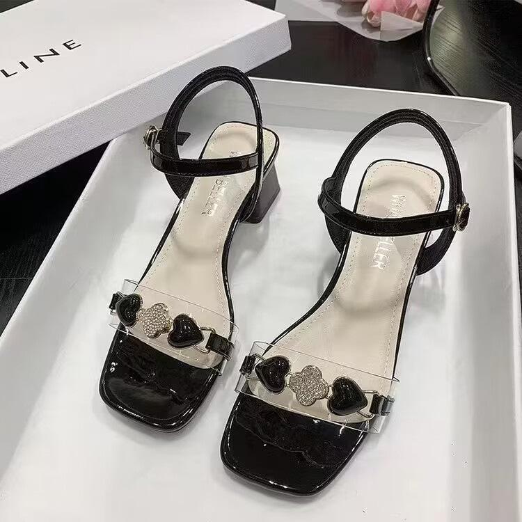 

Босоножки Женские Летние Универсальные Толстый Каблук Ремешок на Одно Слово Фея Независимая Станция Высокий Каблук Женская Обувь 38 чёрный