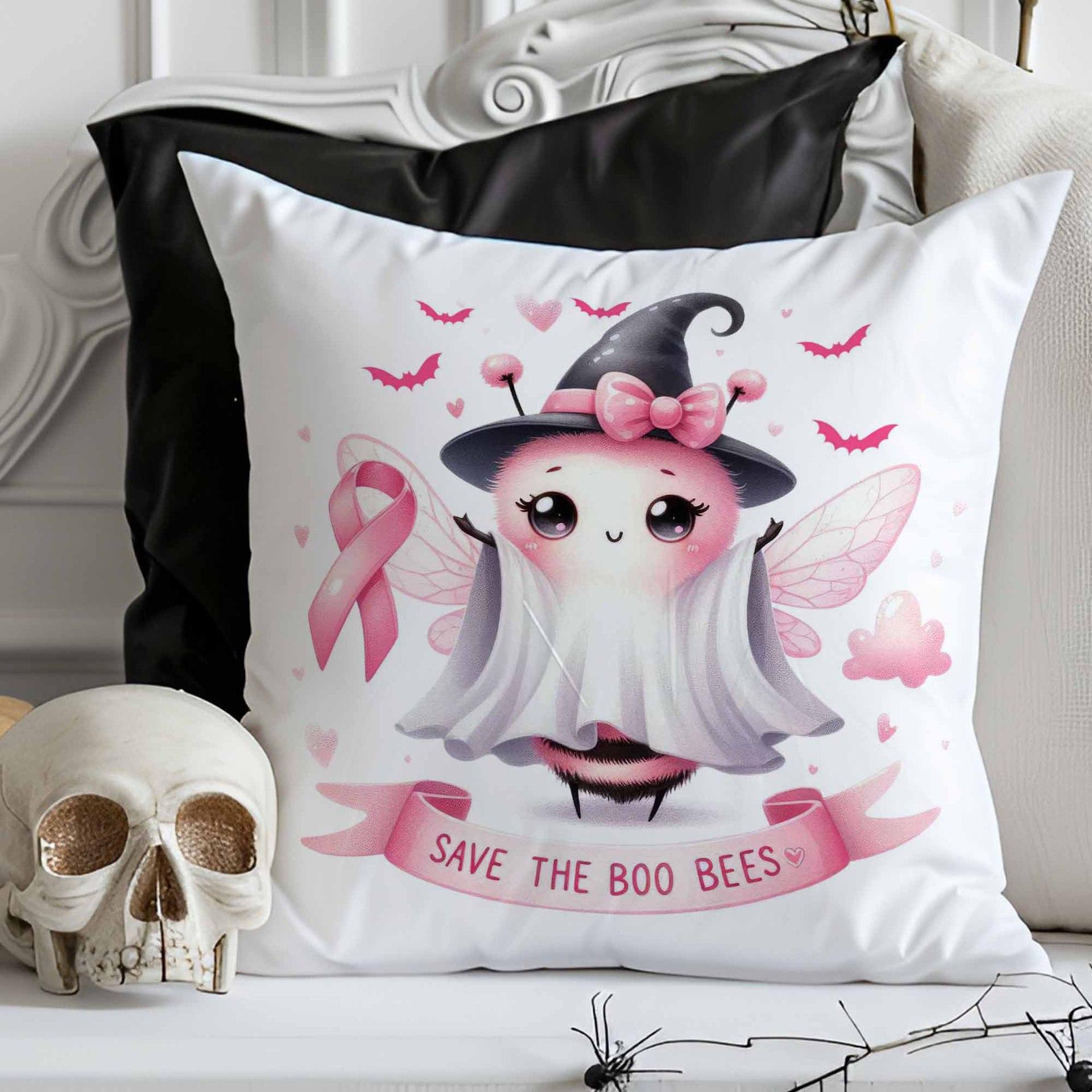 

1pc Pink Halloween Cushion Cover Cute Ghost Pumpkin Witch Print Washable Cover Halloween Them Party Living Room Bedroom Decor 45x45cm