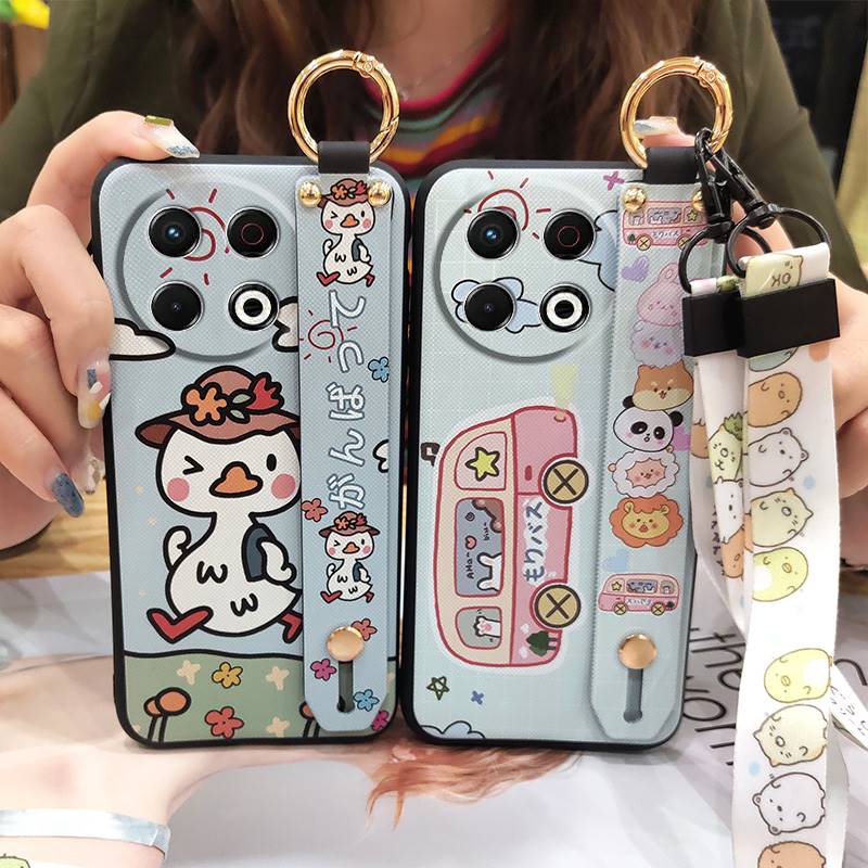 Cute Waterproof Phone Case For Tecno Spark30 Pro 4G/KL7 Wristband Phone Holder Lanyard Back Cover Anti-knock Ring