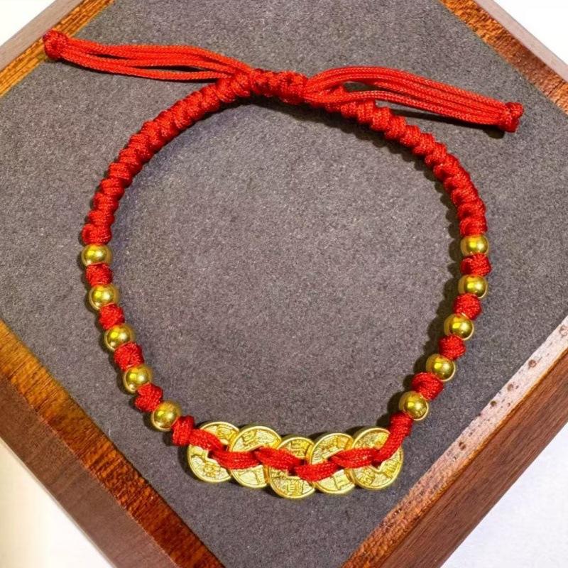 

Золотая монета Пяти Императоров Красная Веревка Браслет Женский Высокий Уровень Легкая Роскошь Безопасная Пряжка Бусина Ювелирные Изделия