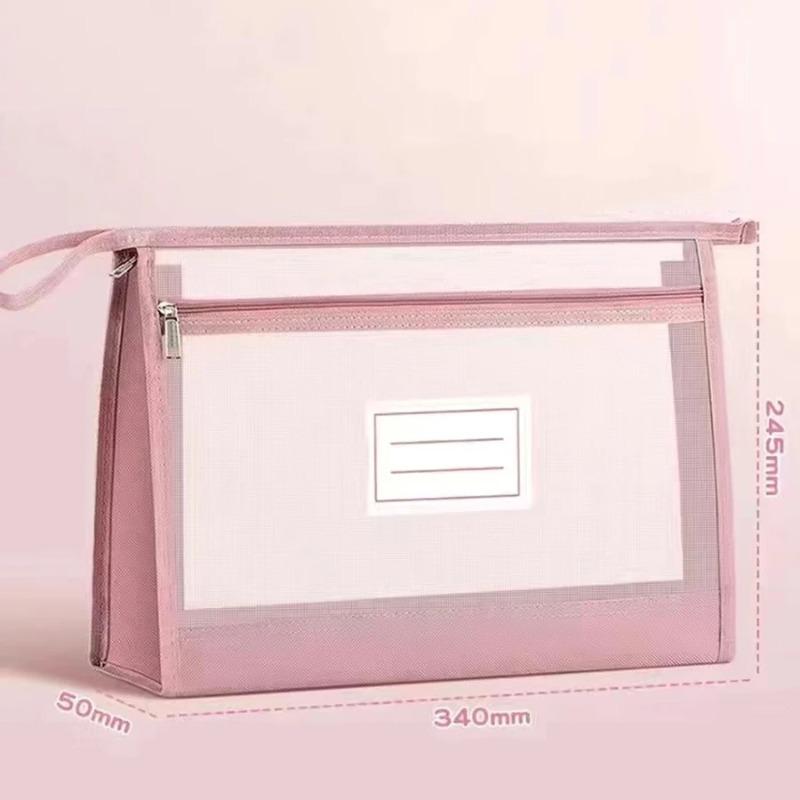 

Большой органайзер A4 из прозрачной сетки с двойной молнией - Просторная портативная сумка для хранения ручной работы розовый